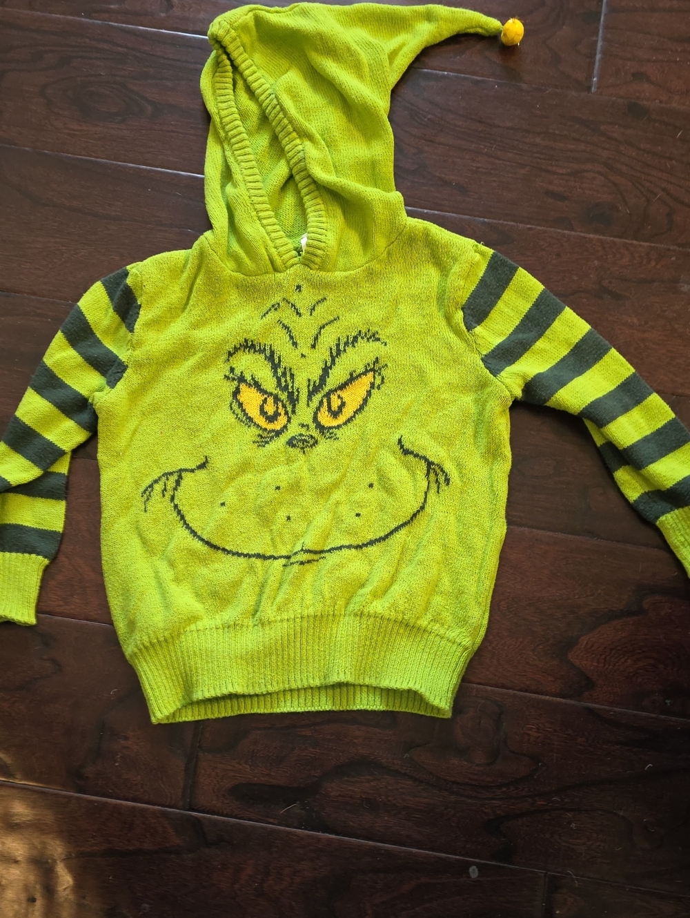 Kids' Lime Green Hooded Grinch Face Sweater